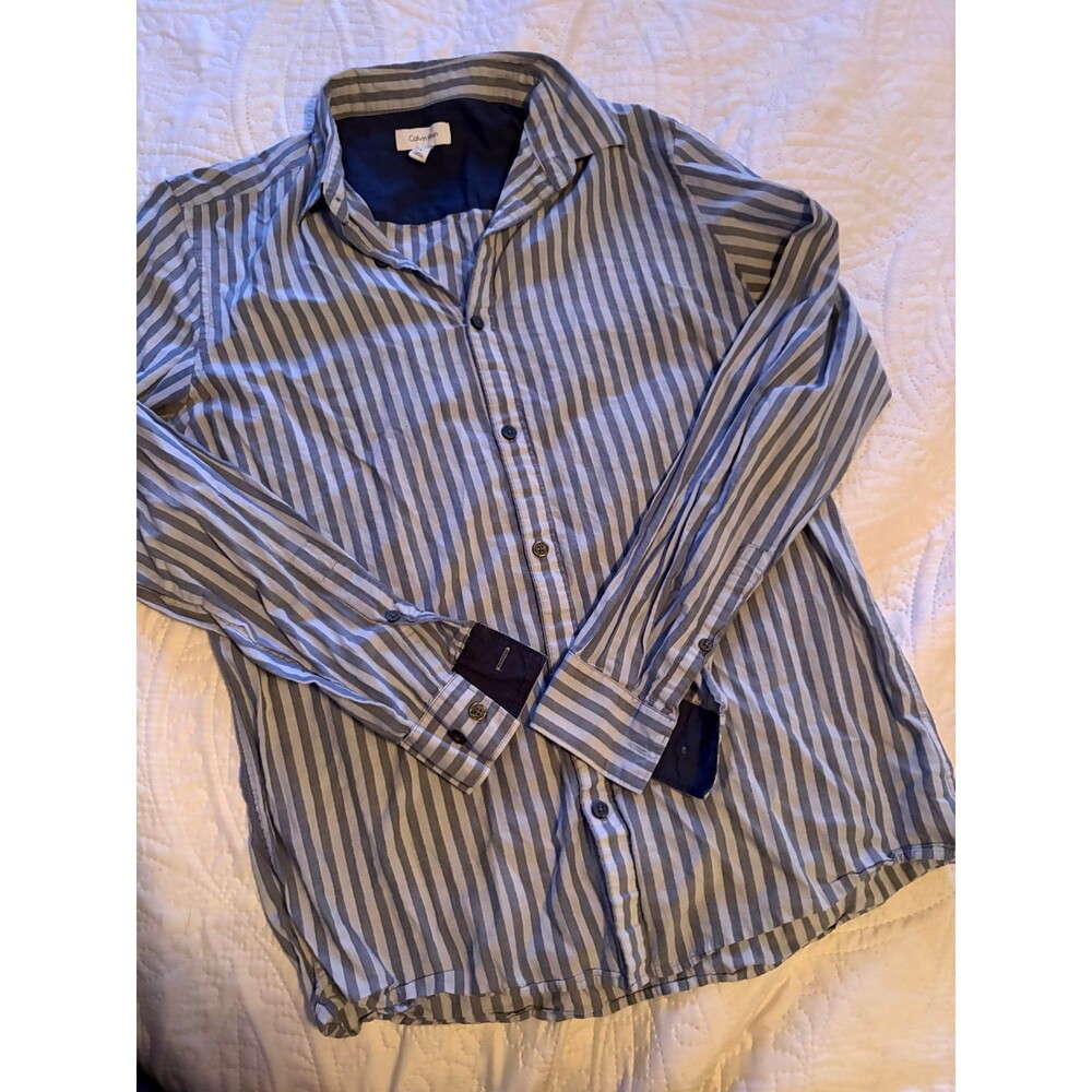 Blue and White Striped Calvin Klein Button Down Shirt